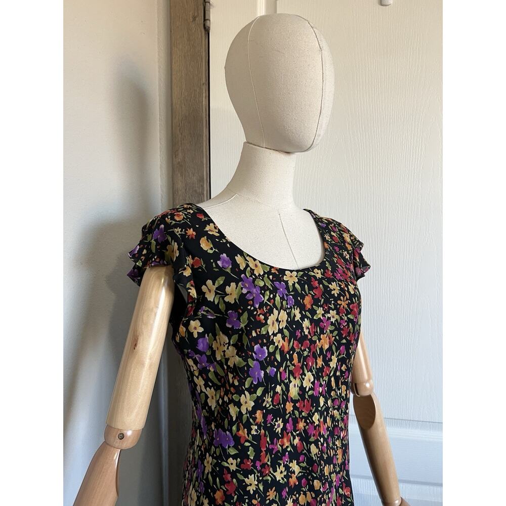 Talbots Size 12 Pure Silk Dress Womens Black Floral Feminine Vintage Y2K - Picture 5 of 16